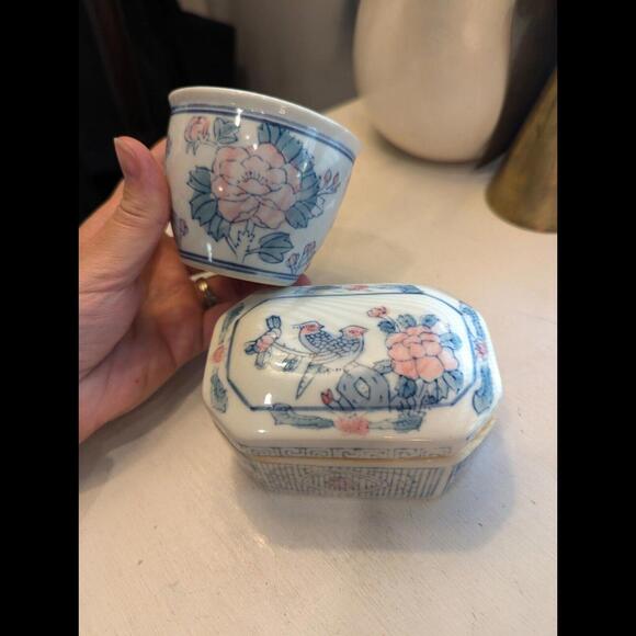 Other - Vintage Chinese Trinket Box and Small Bowl, Hand-painted.